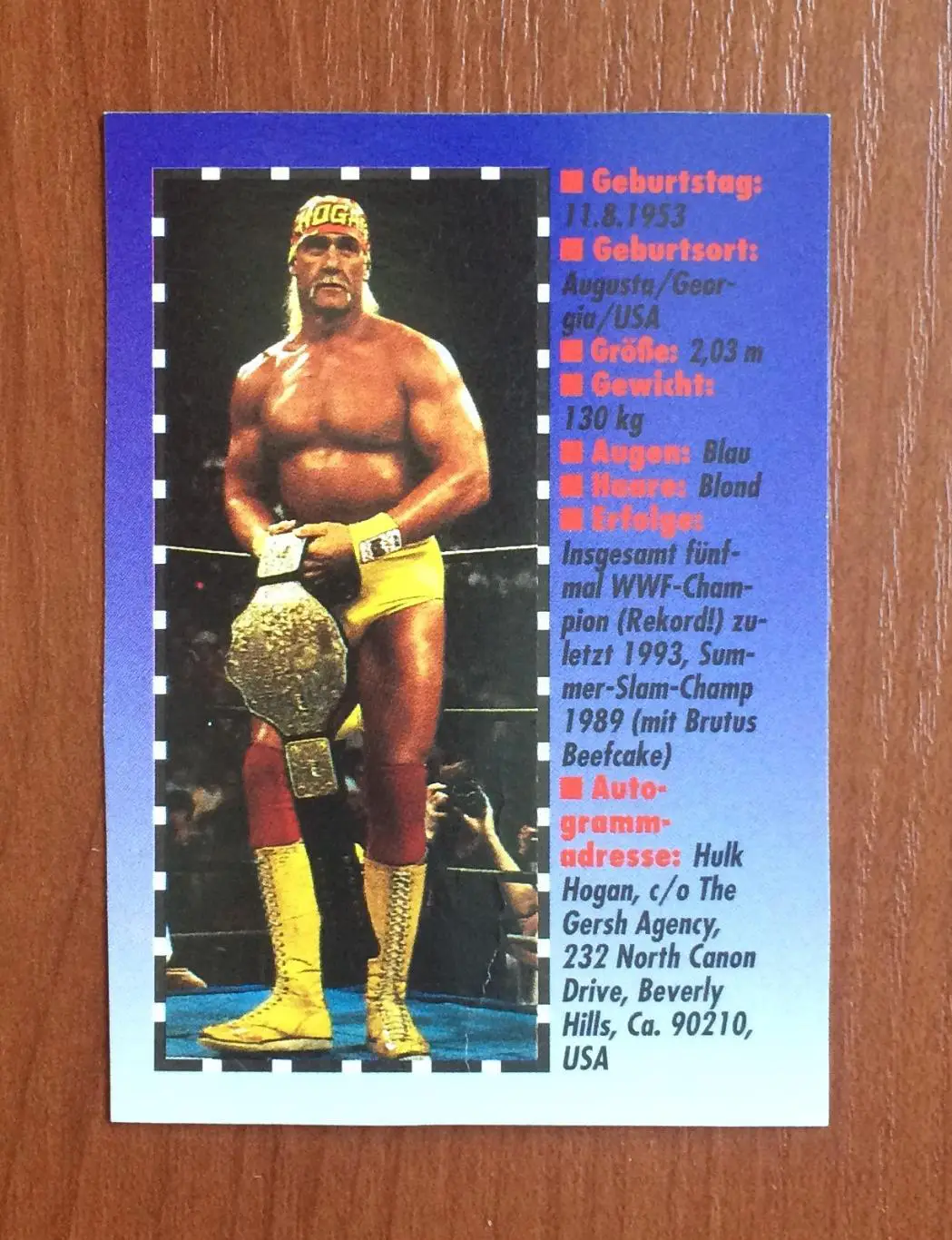 Карточка Hulk Hogan Халк Хоган рестлер 2