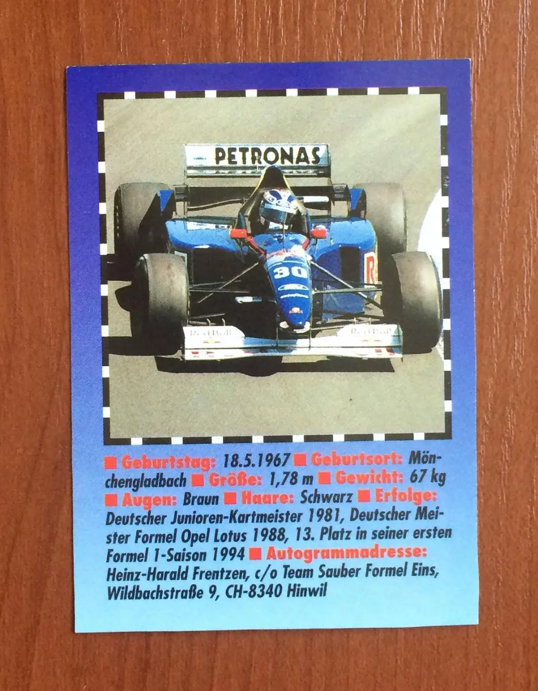 Карточка Heinz Harald Frentzen Хайнц Харальд Френтцен Формула 1 2