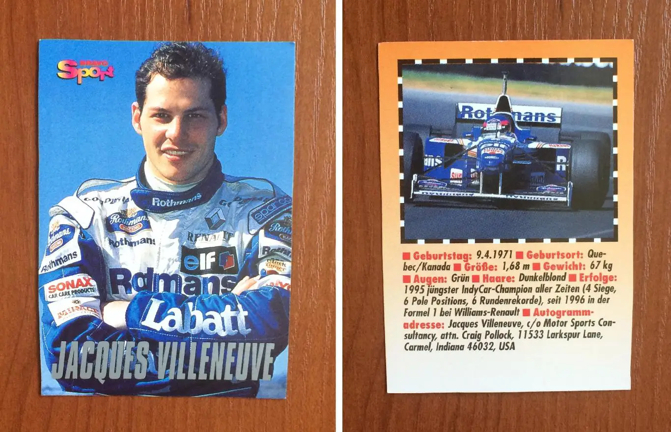 Карточка Jacques Villeneuve Жак Вильнев Формула 1
