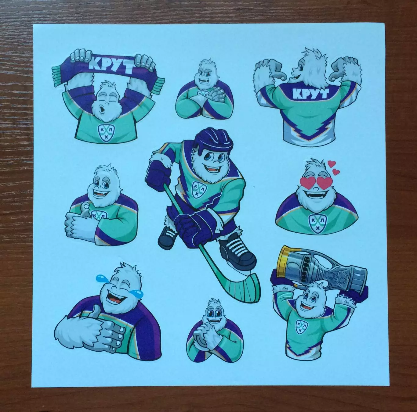 Наклейки хоккей с шайбой КХЛ талисман Крут размер листа 215мм * 220мм