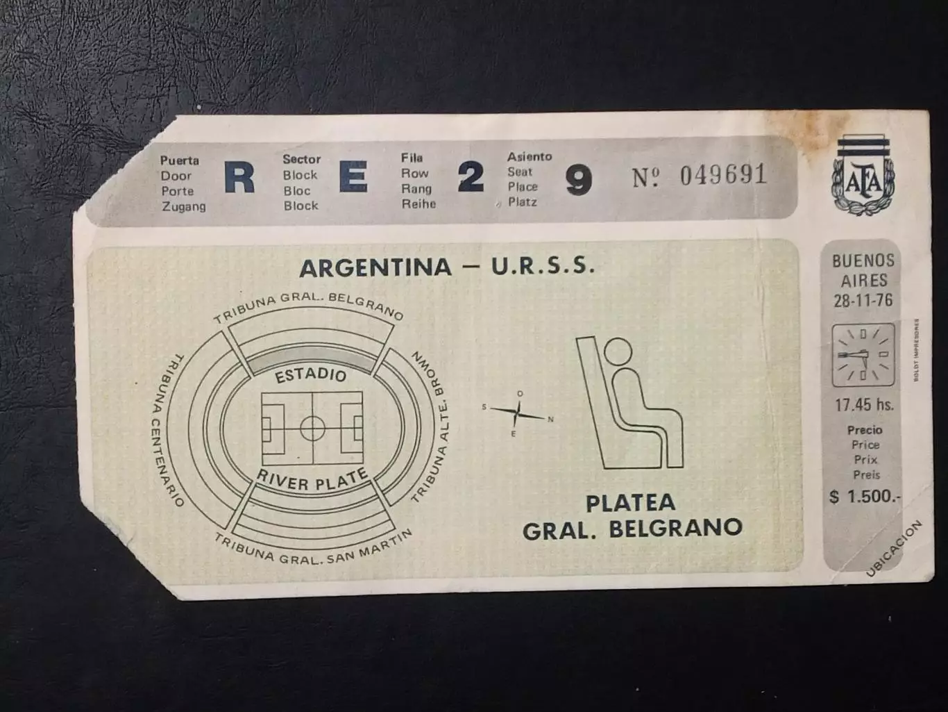 1976 АРГЕНТИНА - СССР (Россия) билет Argentina - USSR