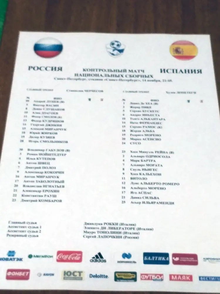 2017 Россия - Испания старт лист РУС