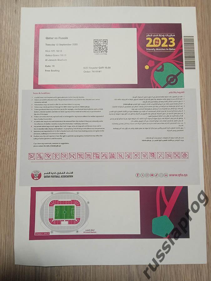 2023 Катар - Россия (эл. билет) e-ticket Qatar - Russia