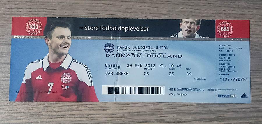 2012 ДАНИЯ - РОССИЯ билет DENMARK - RUSSIA