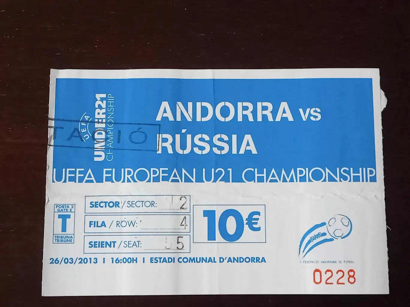 2013 Андорра (U-21) - Россия (U-21) молодёжная БИЛЕТ ticket Andorra - Russia