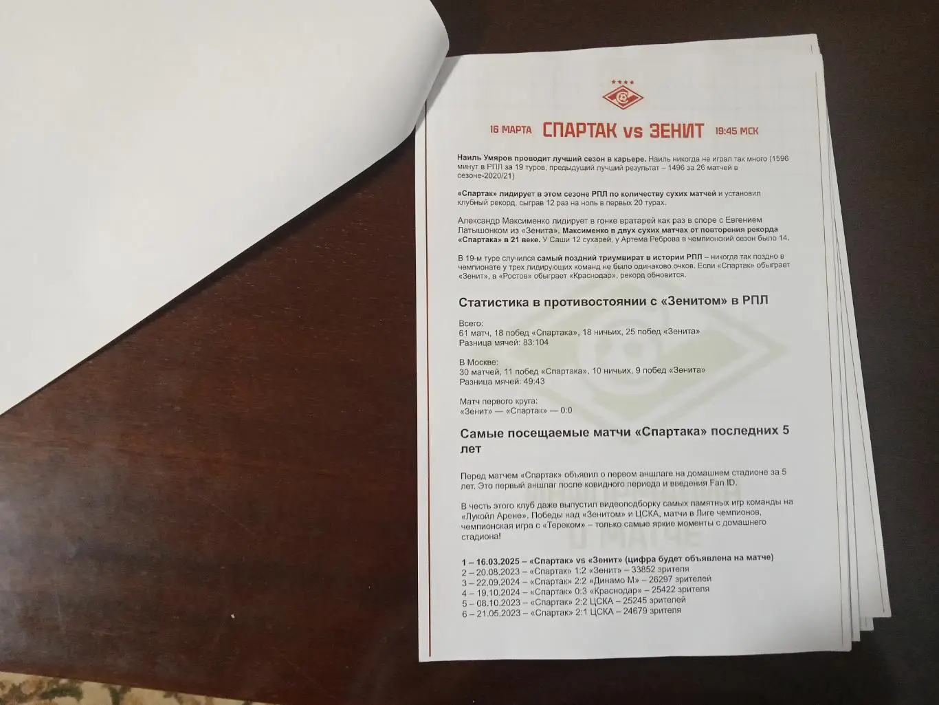 ЧР 2024/25 СПАРТАК Москва - ЗЕНИТ /№ 16/ 16.03.2025 , Олег РЯБЧУК+ Пресс-кит 2