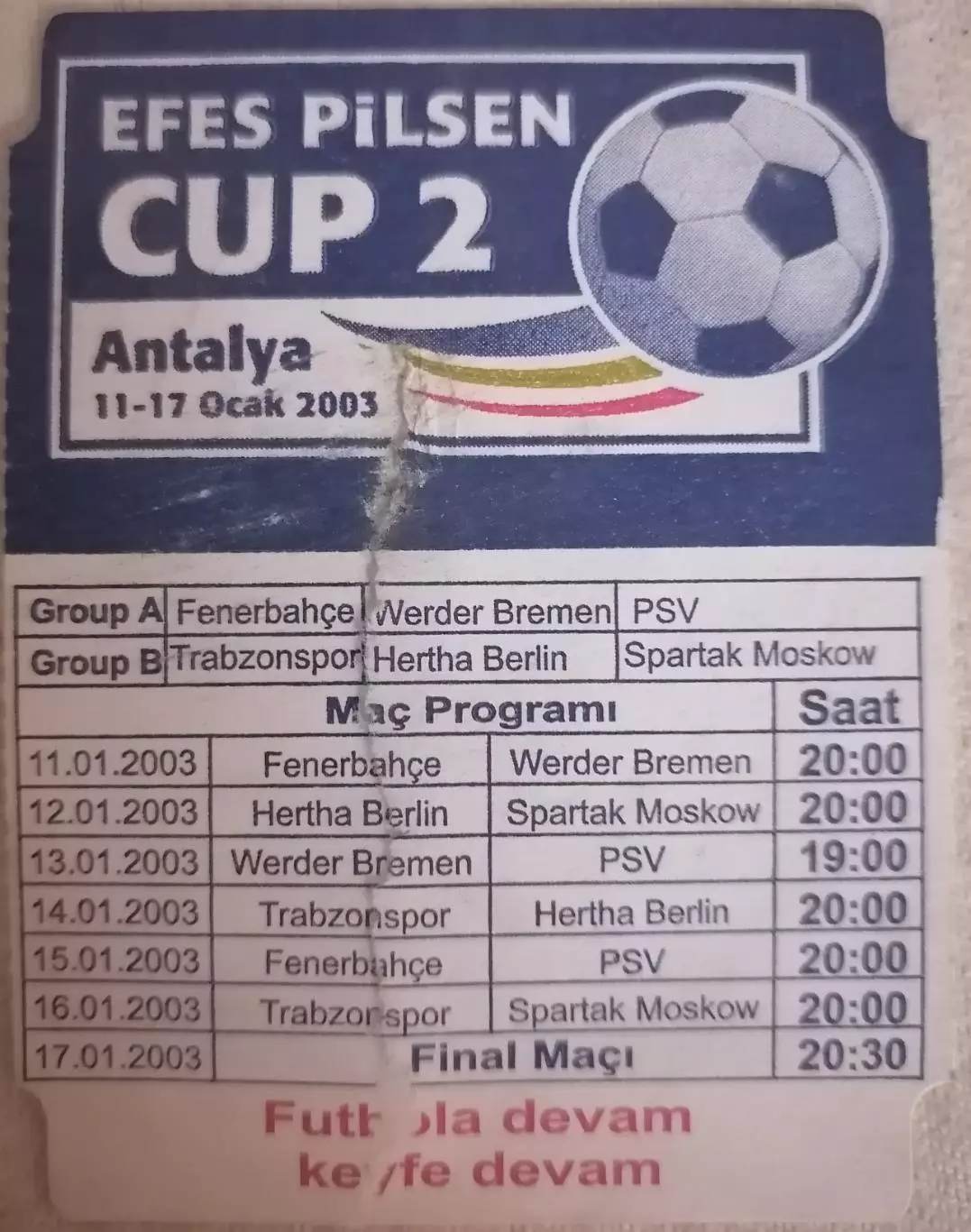 ТРАБЗОНСПОР Турция - СПАРТАК Москва - 2003 билет