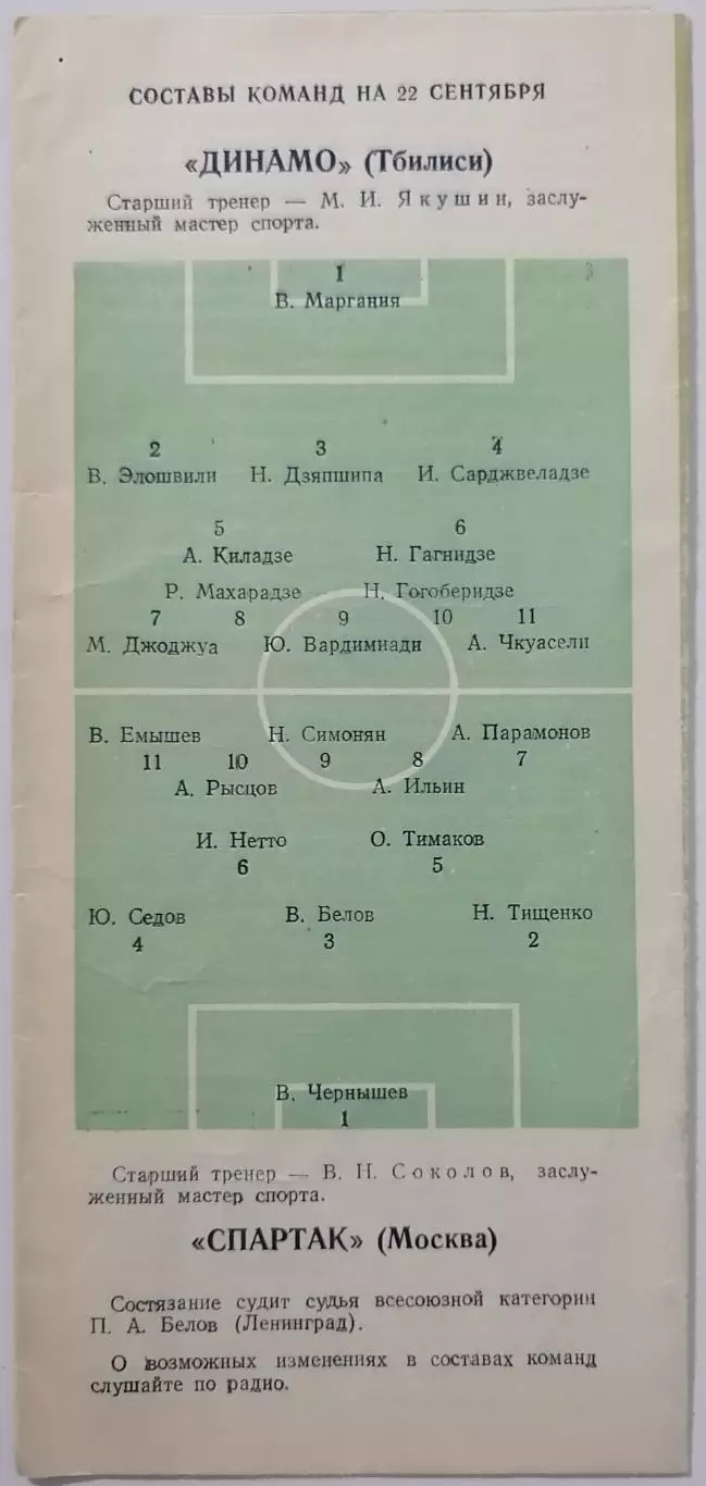 СПАРТАК МОСКВА - ДИНАМО ТБИЛИСИ 1952 официальная программа 1