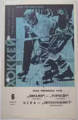 ДИНАМО МОСКВА - ТОРПЕДО ГОРЬКИЙ ЦСКА - АВТОМОБИЛИСТ 1984 оф. прогр. ХОККЕЙ 06.11