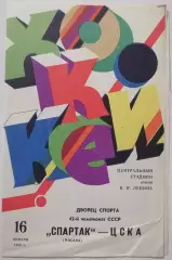 СПАРТАК МОСКВА - ЦСКА МОСКВА 1988 оф. программа ХОККЕЙ 16.01.