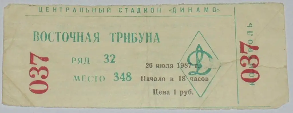 ЦСКА Москва - ДИНАМО Киев 1987 билет