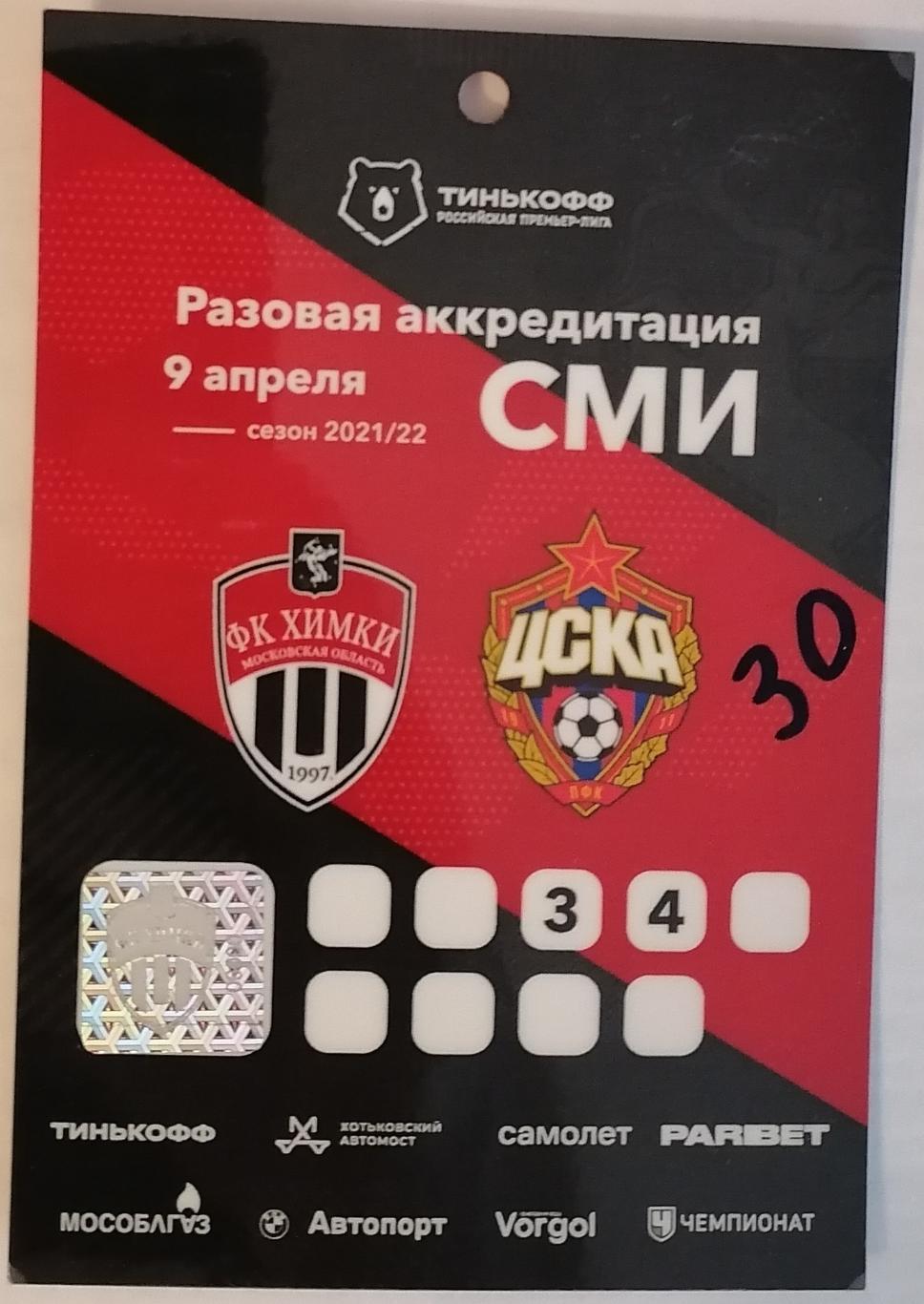 ХИМКИ - ЦСКА Москва 2022 аккредитация