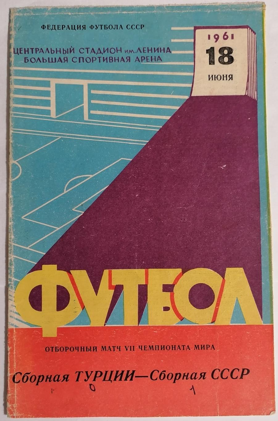 Сборная СССР - ТУРЦИЯ 1961 официальная программа
