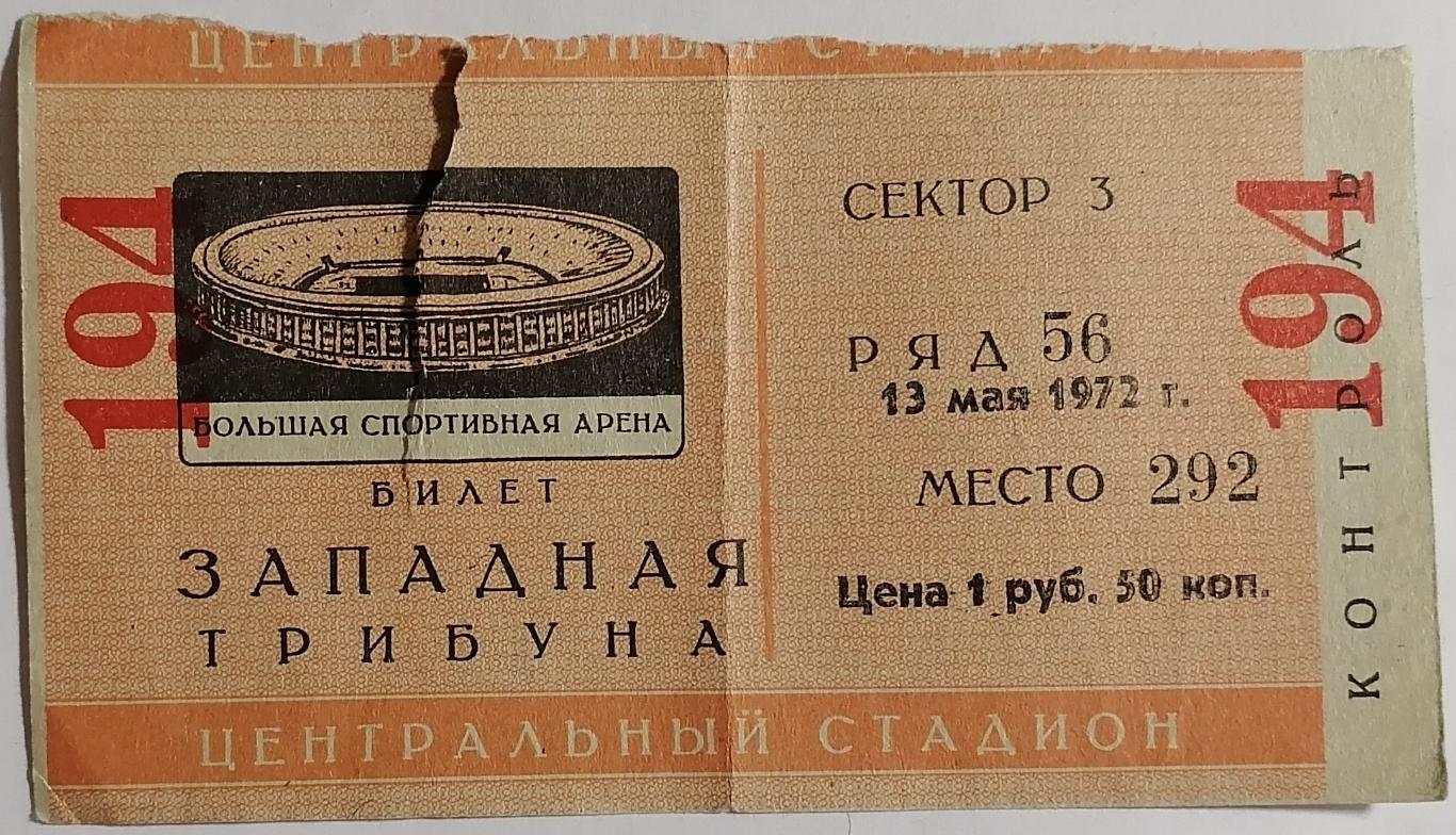 СБОРНАЯ СССР РОССИЯ - ЮГОСЛАВИЯ 1972 билет