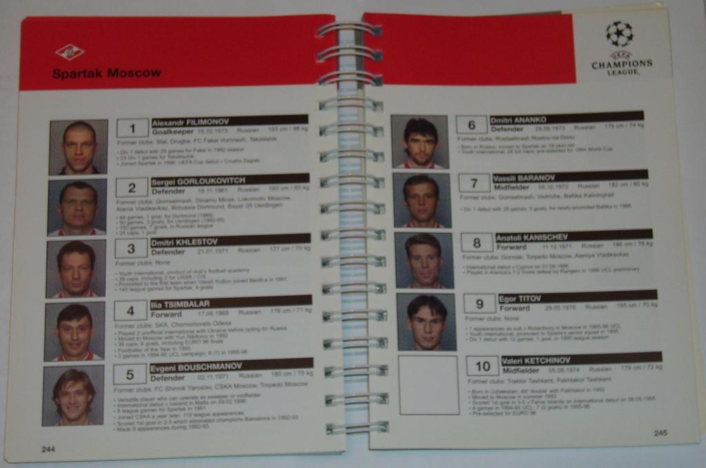Официальная программа Хэндбук Лига Чемпионов УЕФА 1998/1999 Спартак Динамо К 1