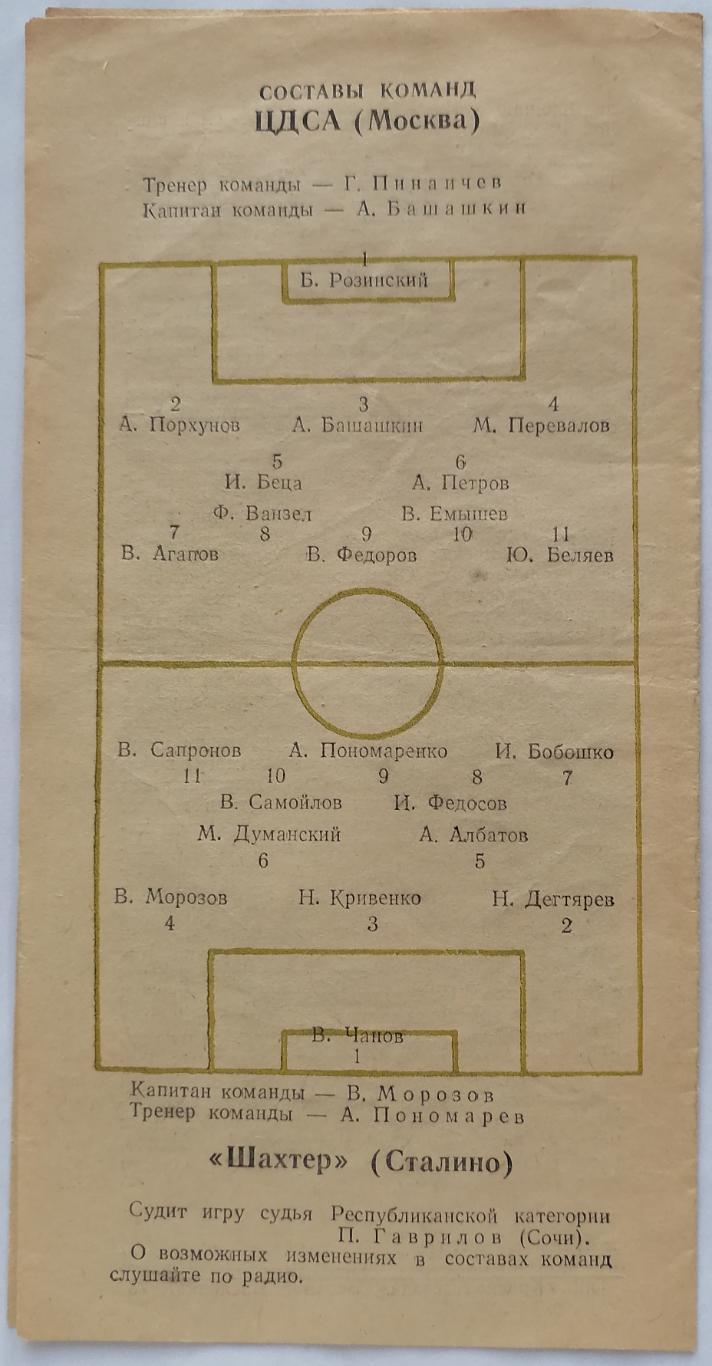 ЦДСА ЦСКА МОСКВА - ШАХТЁР ШАХТЕР СТАЛИНО ДОНЕЦК 1955 официальная программа 1
