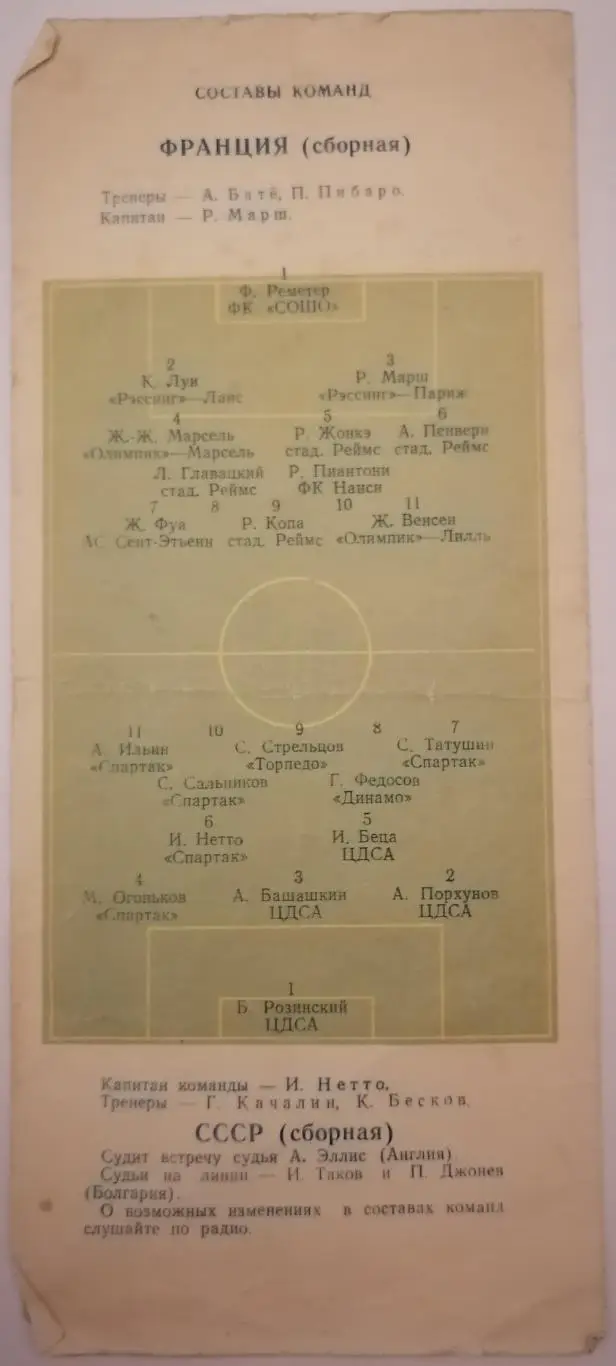 Сборная СССР - ФРАНЦИЯ 1955 официальная программа 1