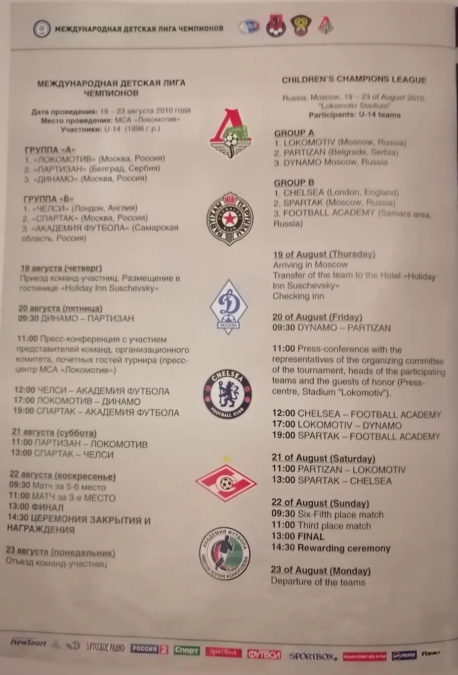 ЮНОШИ Турнир ДЕТСКАЯ ЛИГА 2010 СПАРТАК МОСКВА ЛОКОМОТИВ ДИНАМО ЧЕЛСИ ПАРТИЗАН 2
