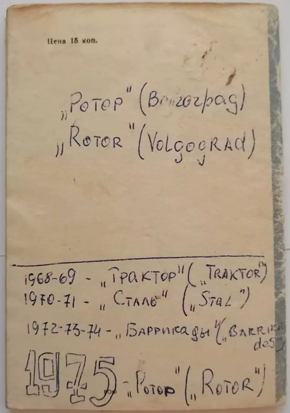 ВОЛГОГРАД РОТОР 1975 календарь-справочник 3