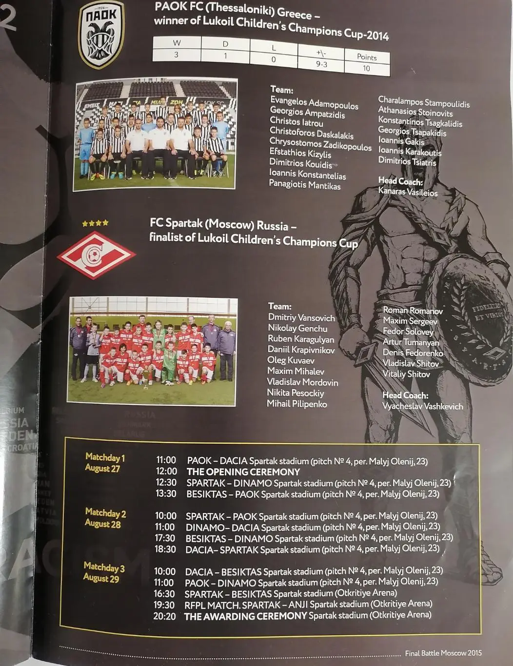 Турнир КУБОК ЛУКОЙЛА 2015 СПАРТАК МОСКВА ПАОК ЗАГРЕБ юноши официальная программа 1