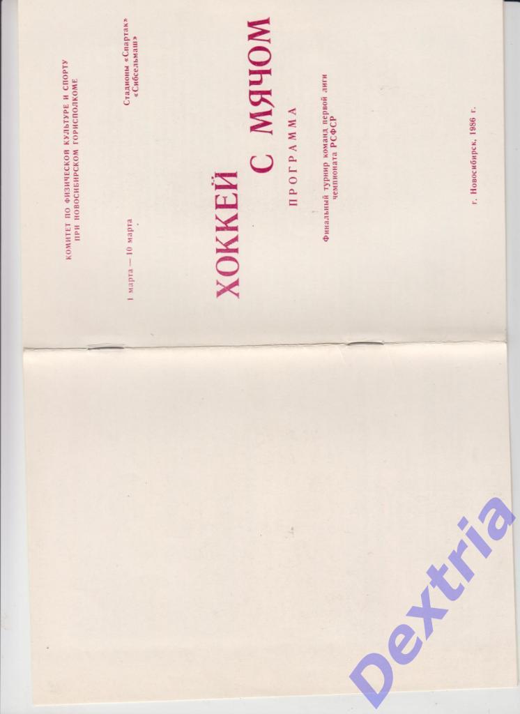 Хоккей с мячом. Финал первой лиги. Новосибирск 1986. Участники в описании.