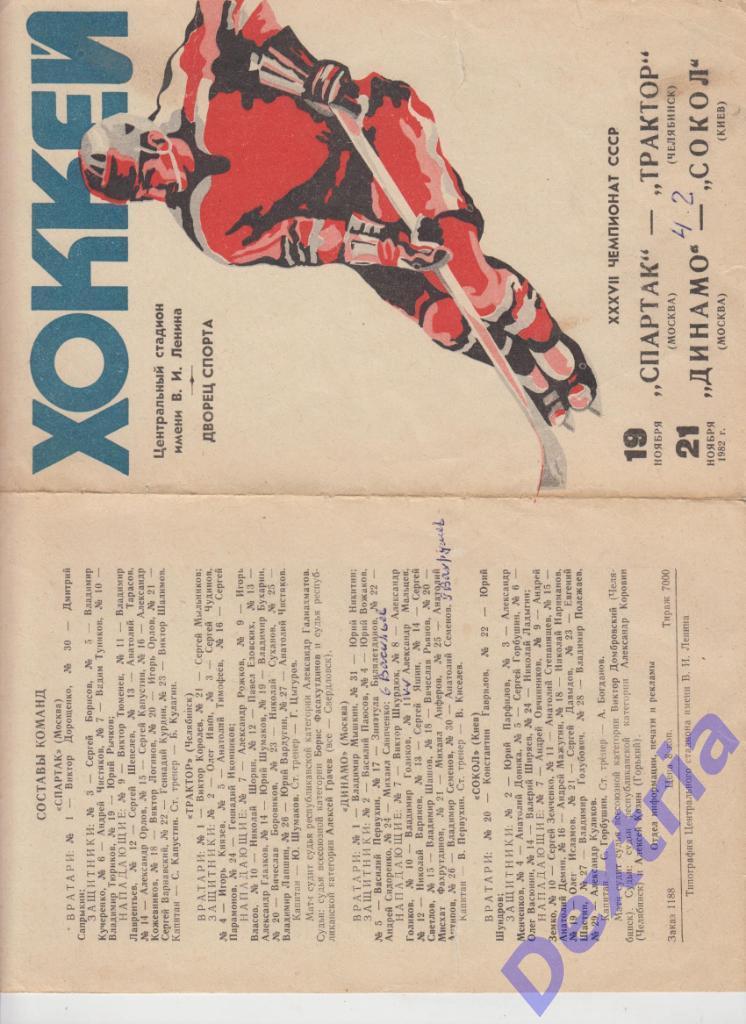 Спартак Москва - Трактор Челябинск Динамо Москва - Сокол Киев 19-21 ноября 1982