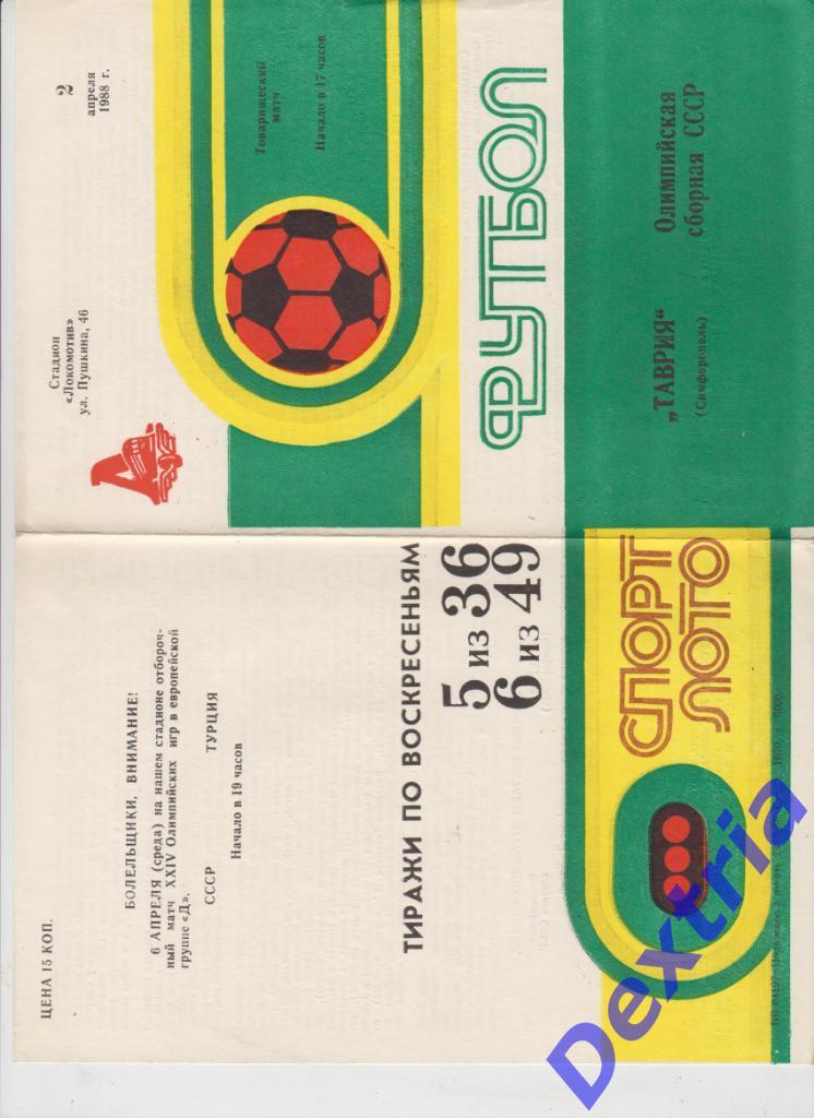 Таврия Симферополь - Олимпийская сборная СССР 2 апреля 1988