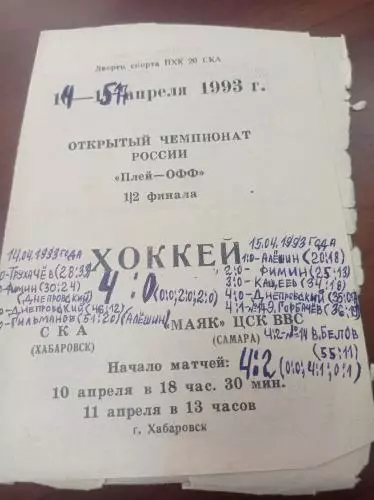 1993 СКА Хабаровск - Маяк ЦСК ВВС Самара