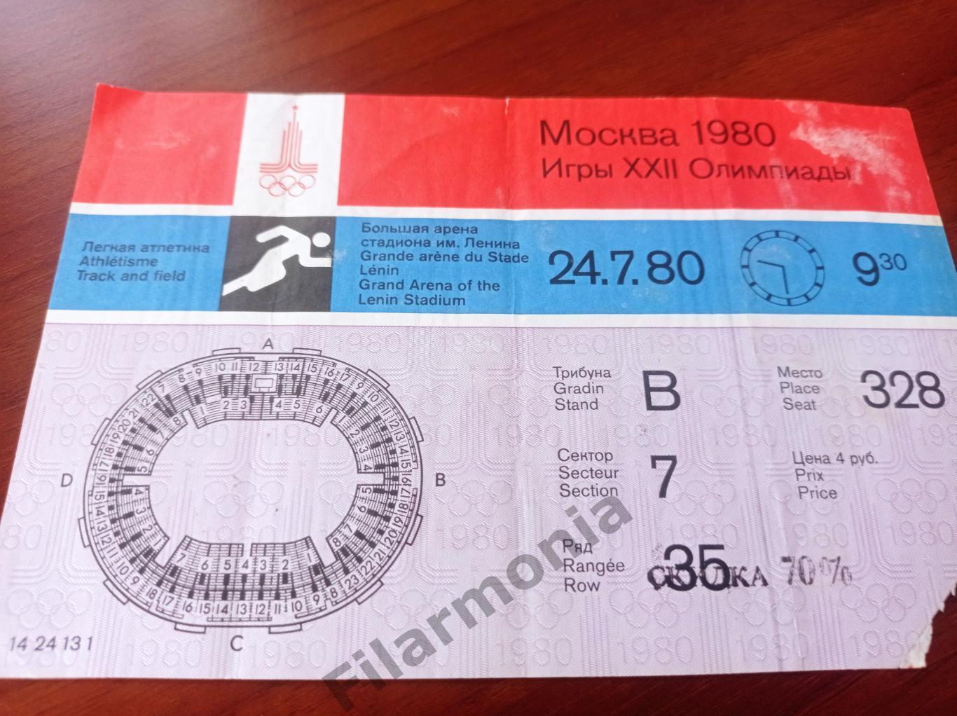 1980 Олимпиада Москва футбол легкая атлетика 24.07