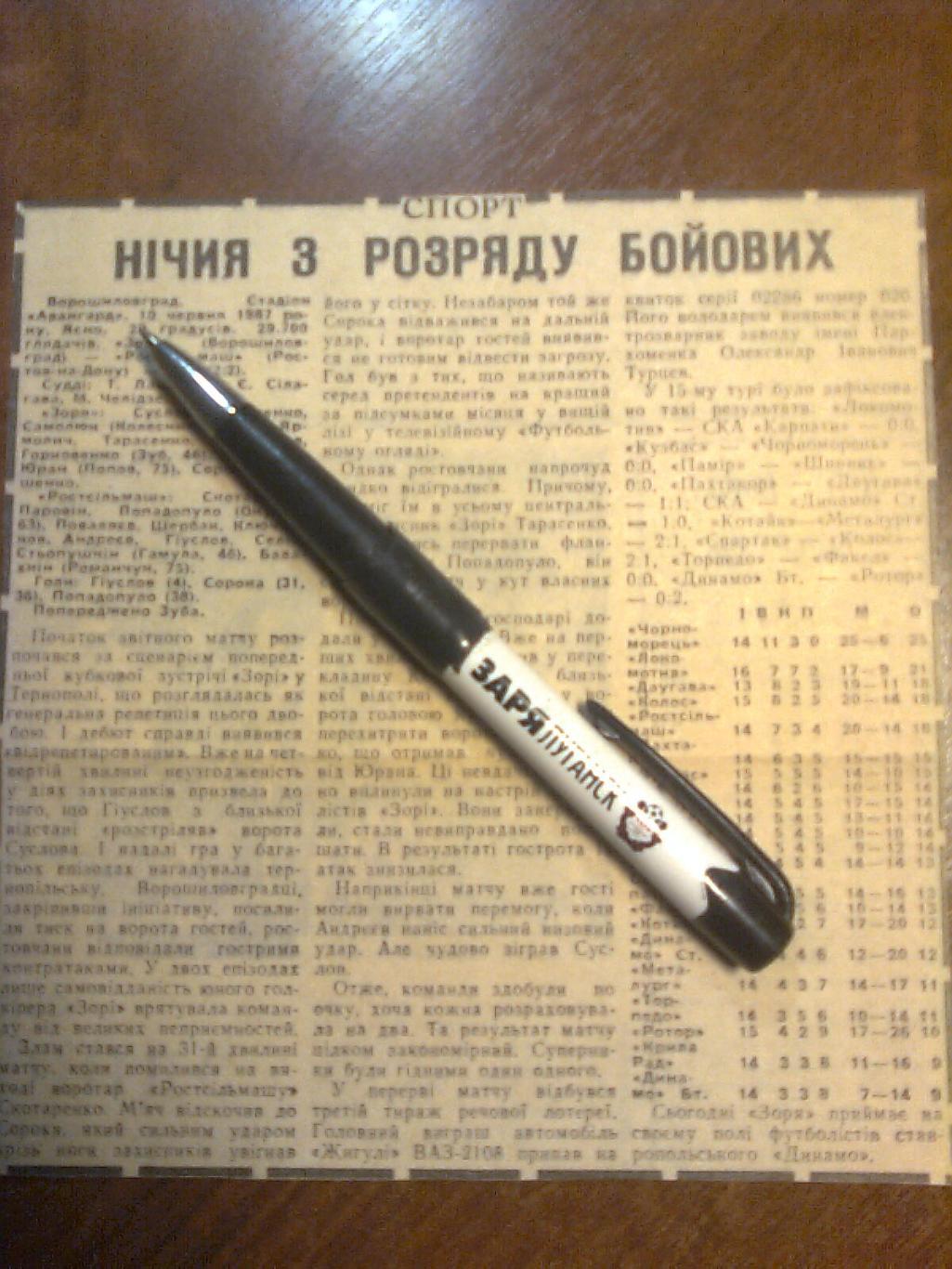 Отчёт о матче Заря(Вор-град)-Ростсельма ш(Ростов-на-Дону) 1987 год.