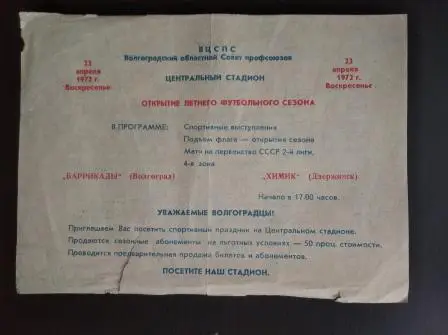 Баррикады (Волгоград) - Химик (Дзержинск) 1972