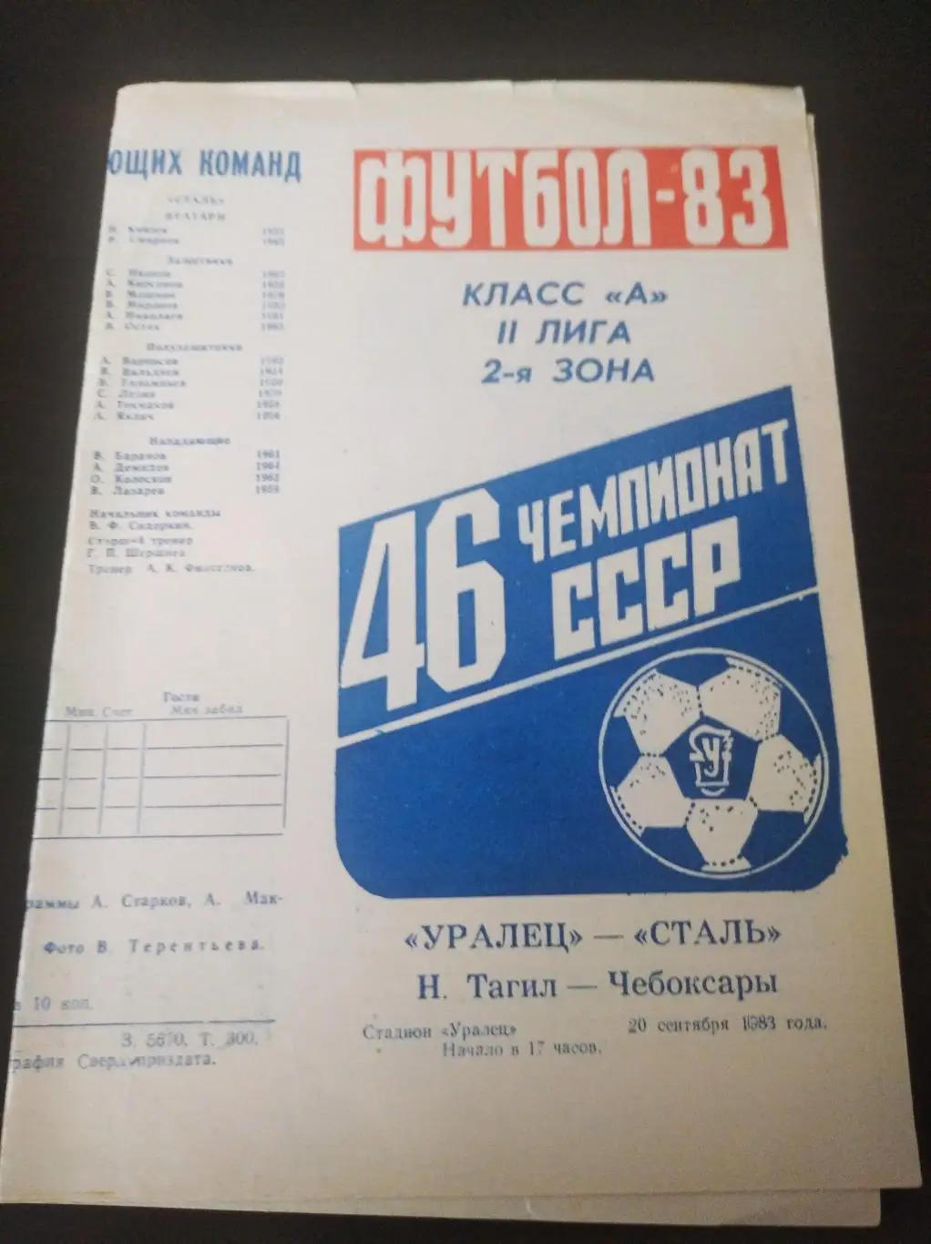 Уралец (Нижний Тагил) - Сталь (Чебоксары) 1983