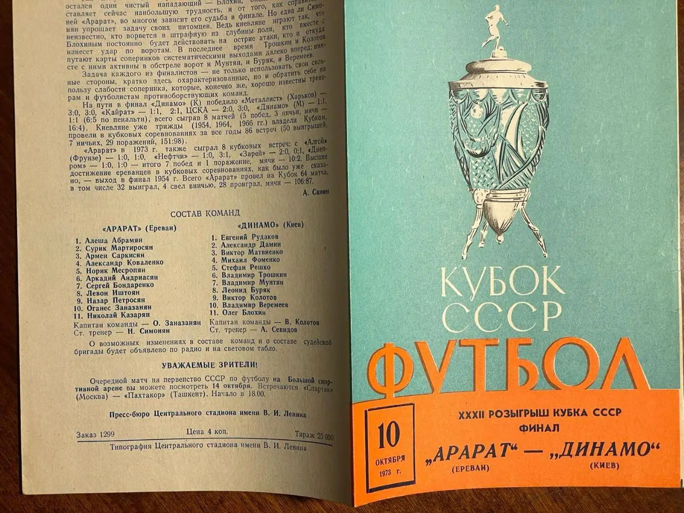 Арарат - Динамо (Киев) 1973 кубок