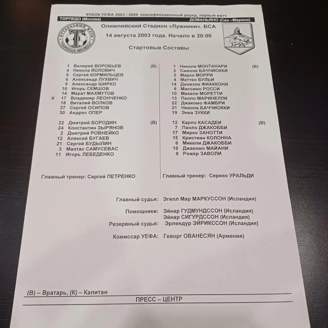 Торпедо - Доманьяно 2003