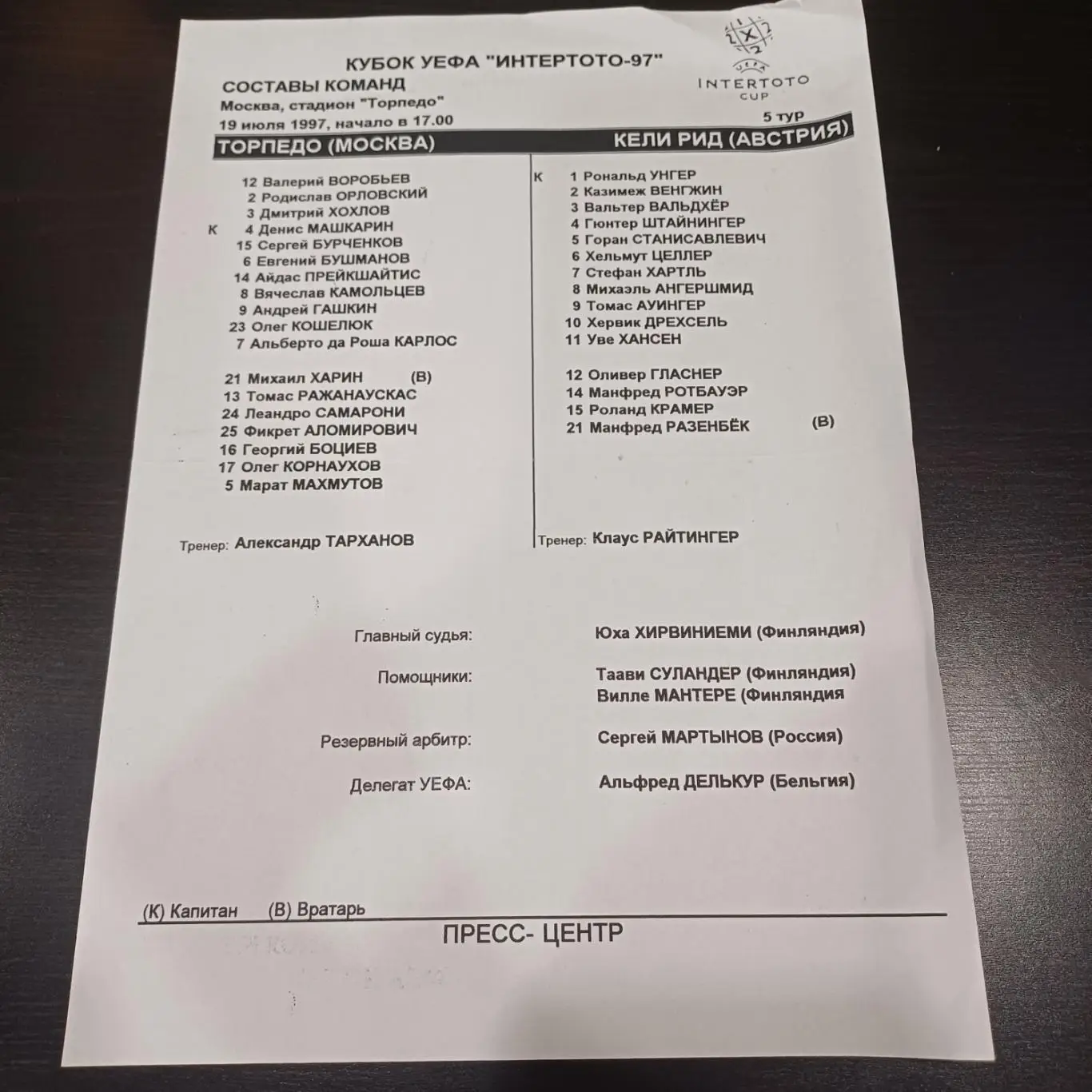 Торпедо (Москва) - Кели Рид 1997