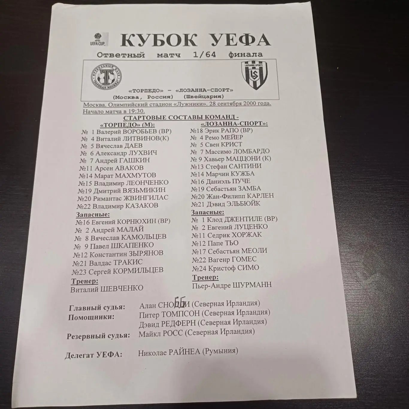 Торпедо (М) - Лозанна 2000