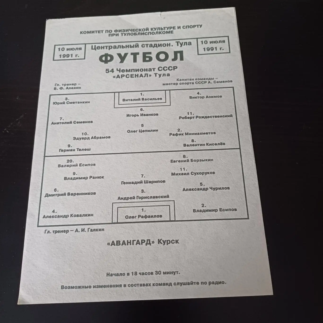 Арсенал (Тула) - Авангард (Курск) 1991