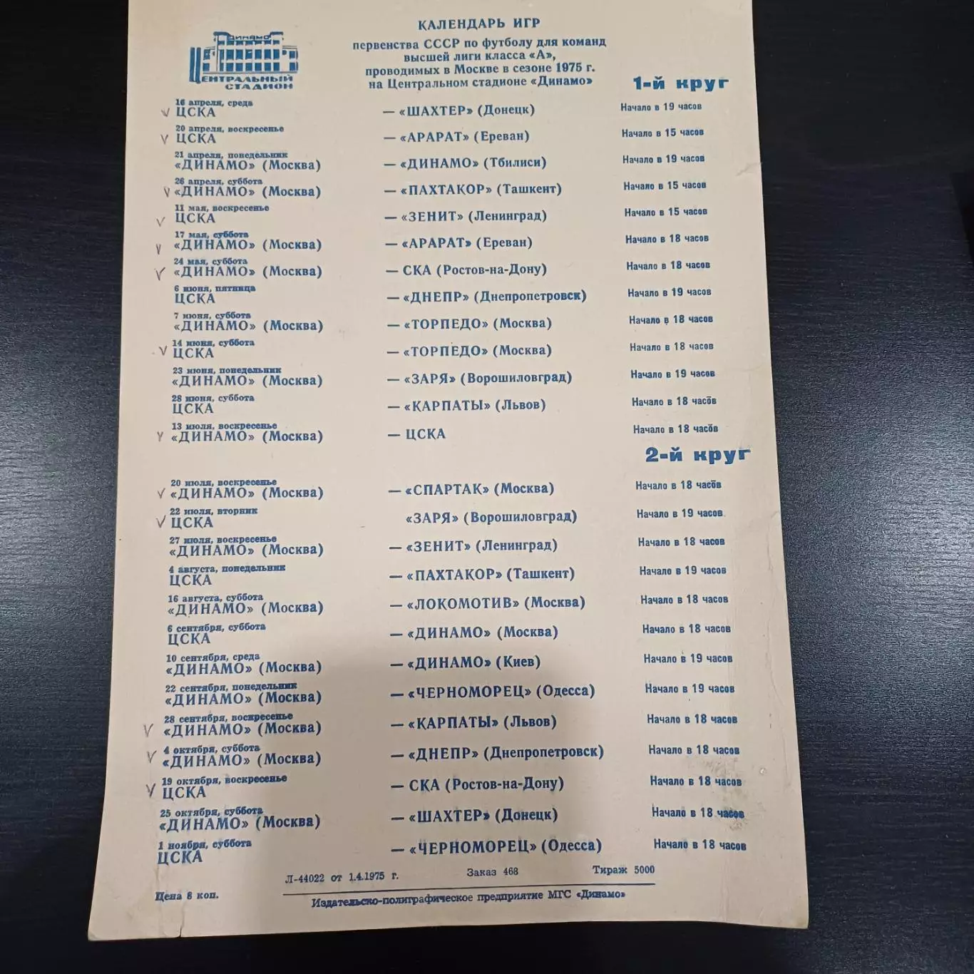 1975/Цска Динамо (Москва) Спартак Зенит Торпедо Карпаты