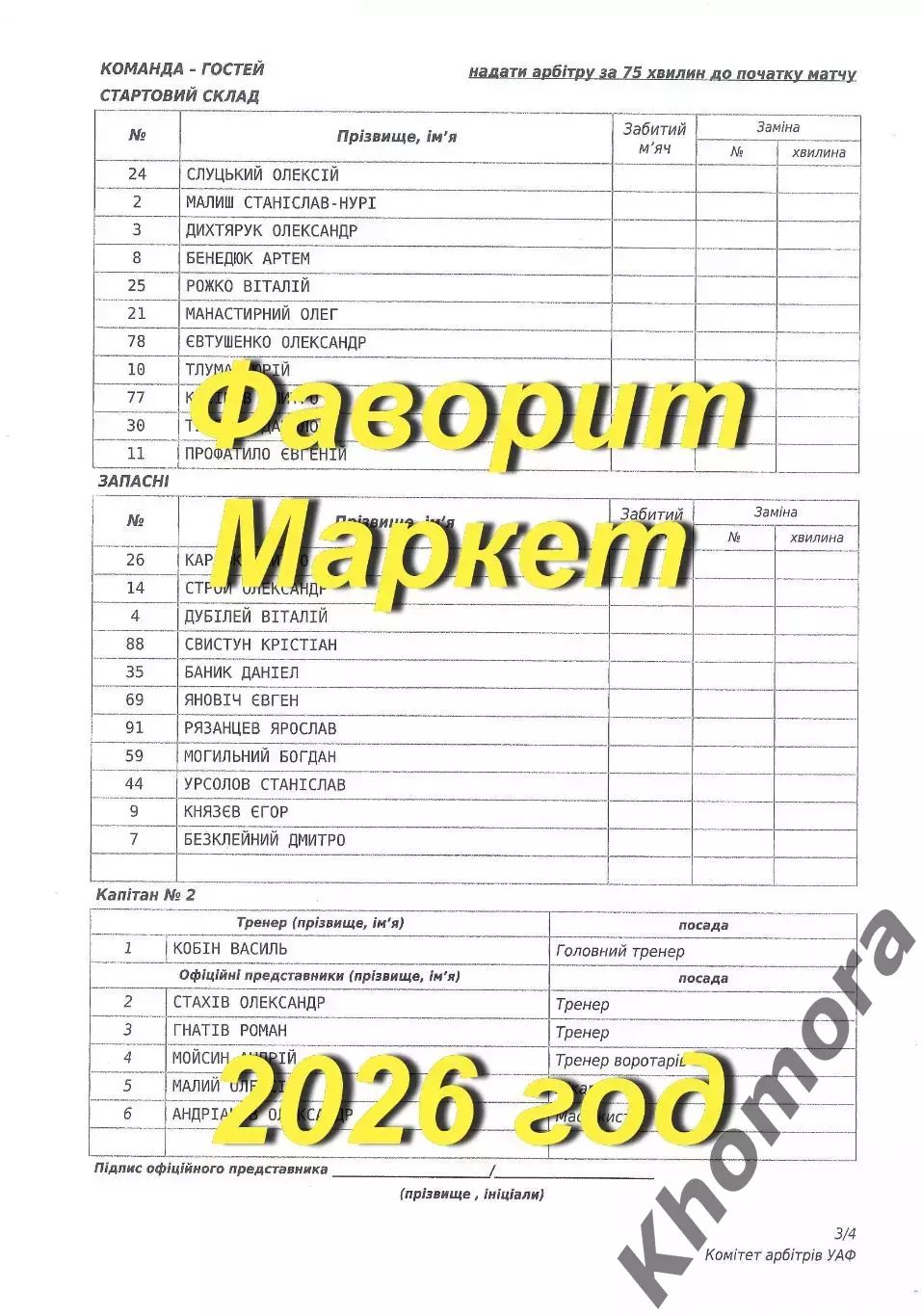 Черноморец (Одесса) - Ингулец (Петрово) 08.04.2026 - стартовый протокол матча