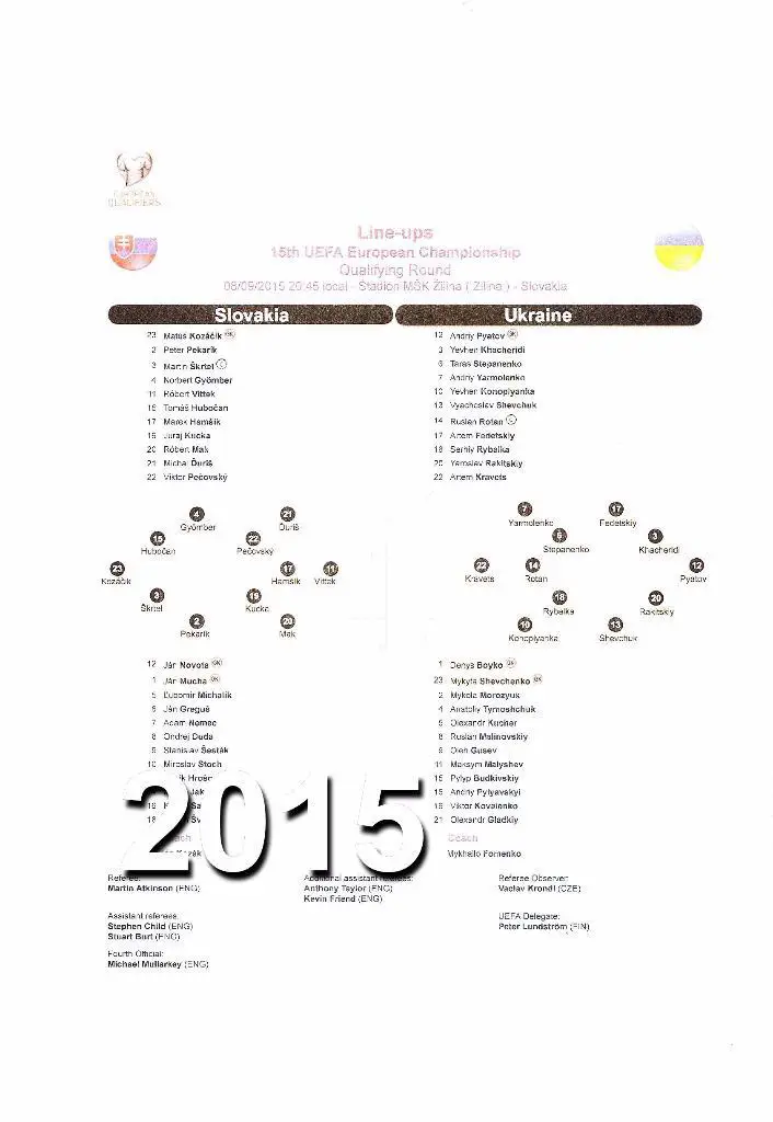 Словакия - Украина Отбор. матч ЧЕ-2016-08.09.2015 - официальный протокол