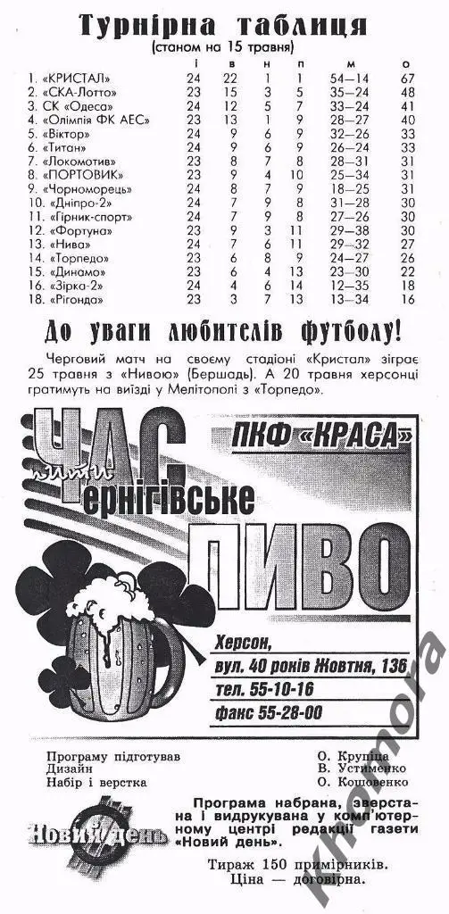 Кристалл (Херсон) - Портовик ЧУ 2-я лига 1997/98 - 15.05.1998 -программа (вид 2) 1