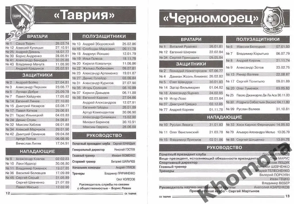 Таврия (Симферополь) - Черноморец (Одесса) ЧУ 20.04.2008 - официал. программа 1