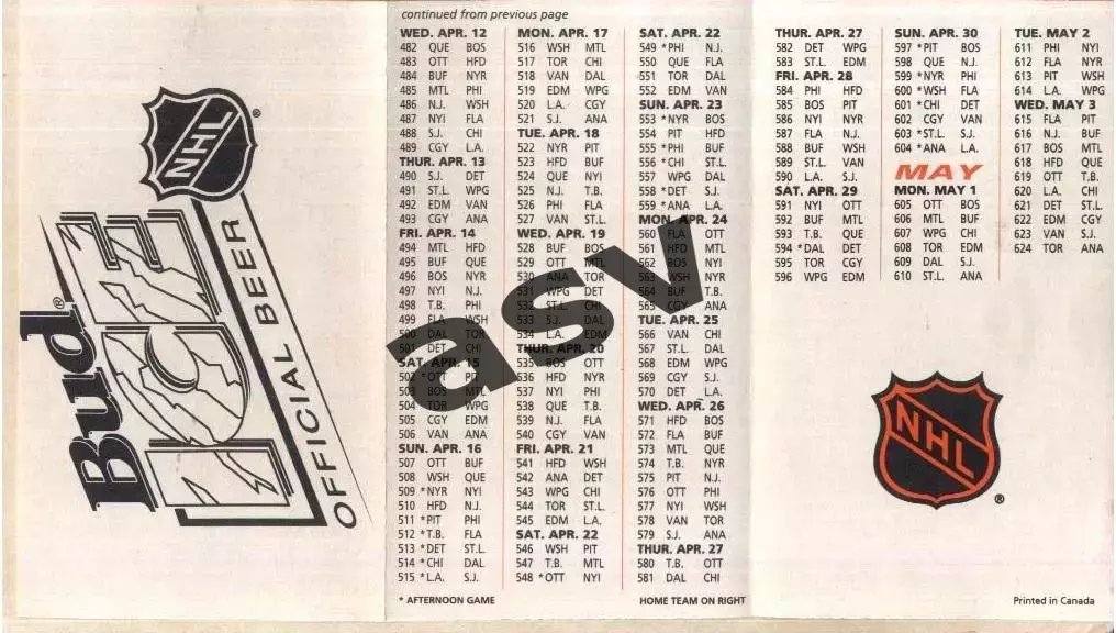 1995 НХЛ Канада Пересмотренное расписание 1
