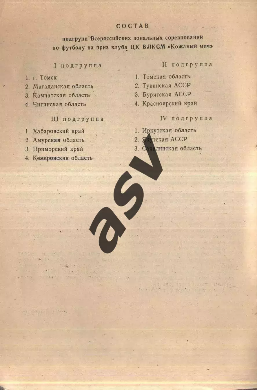 1987 / Кожаный мяч / Зона РСФСР / Средняя группа / Томск 1