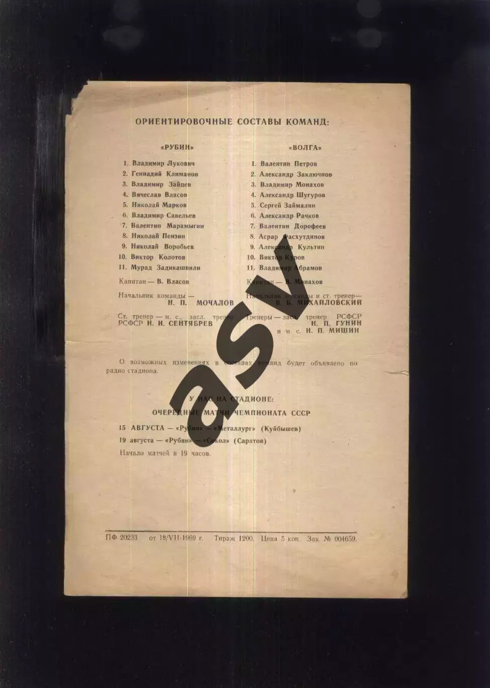 Рубин Казань - Волга Ульяновск — 14.05.1969 1