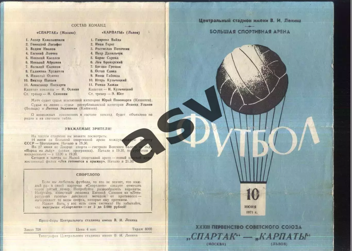 Спартак Москва - Карпаты Львов — 10.06.1971