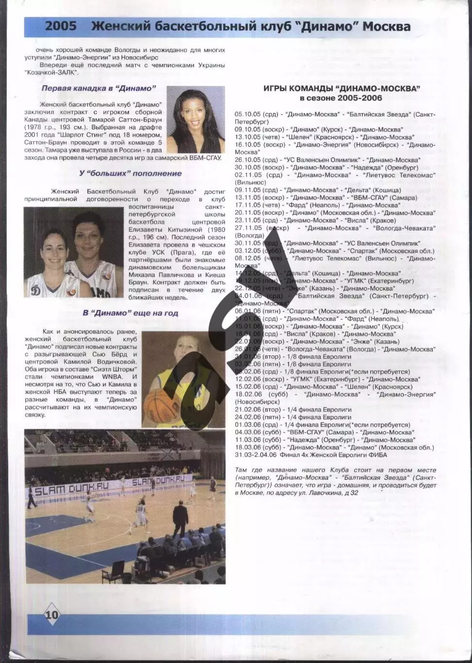 2005 Женский баскетбольный клуб Динамо Москва 1