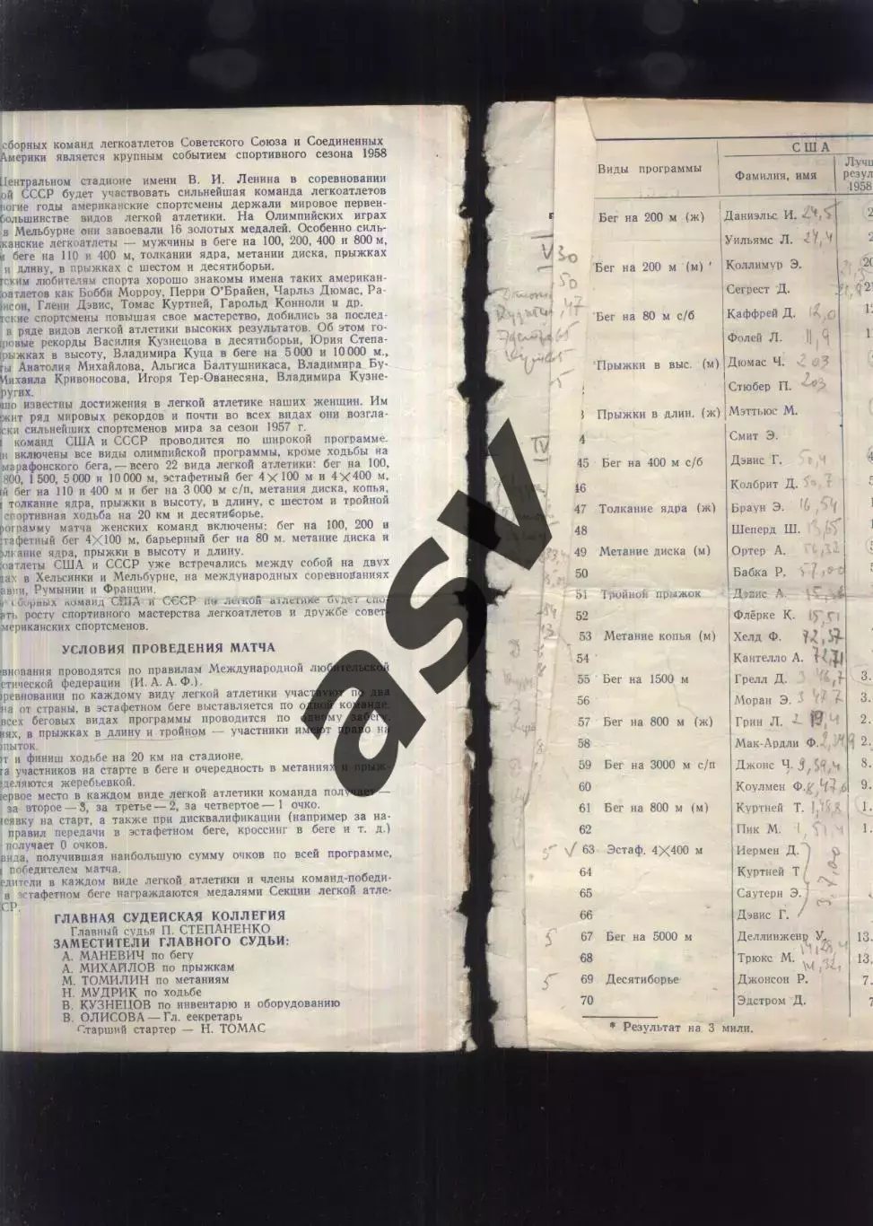 1958 Легкая Атлетика Матч СССР - США — 27-28.07.1958 Москва 2