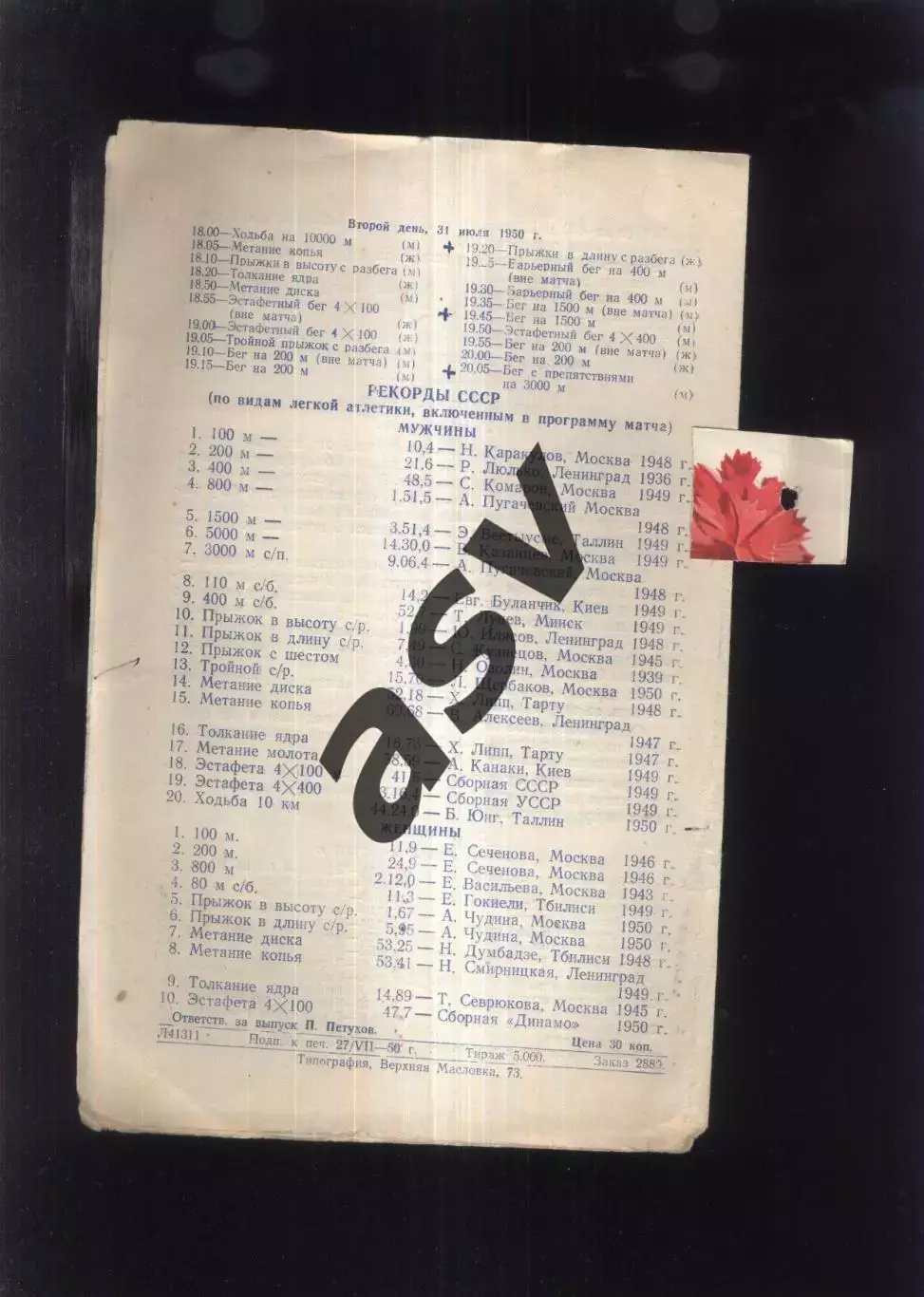 1950 Легкая Атлетика Матч СССР - Венгрия — 30-31.07.1950 Москва 1