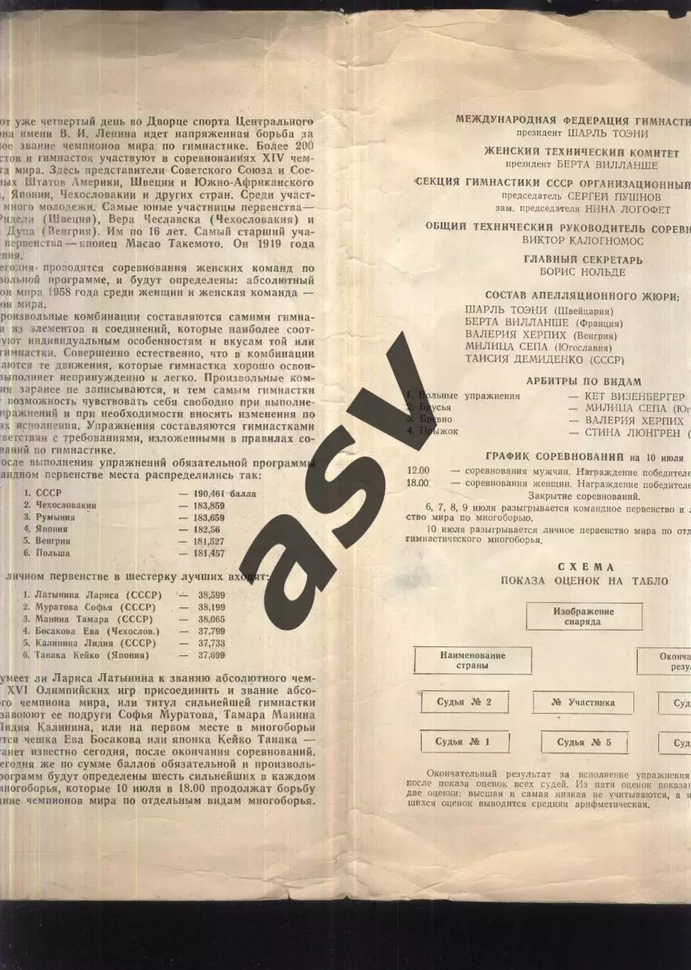 1958 Гимнастика Первенство мира — 09.07.1958 + без вкладыша Москва 2